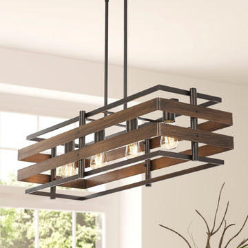 Horizon 34" Rustic Farmhouse Iron Linear LED Pendant - JONATHAN Y